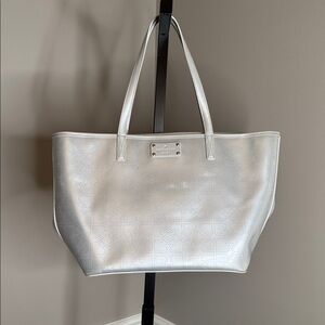 Kate Spade Harmony Metro Zip Tote Silver Gray PVC